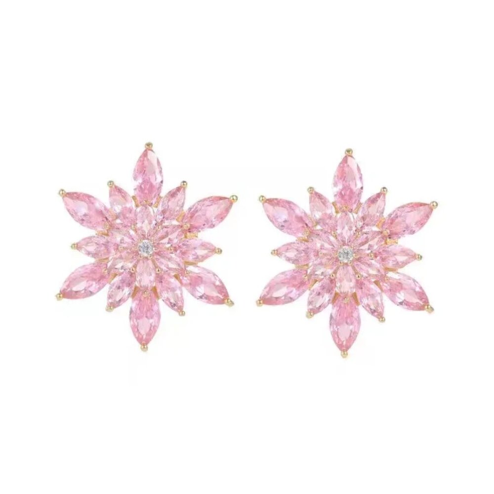 NEW Retro Old Hollywood Glam Pink Crystal Starburst Earrings - Picture 2 of 2
